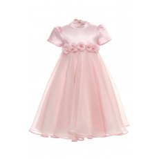 فستان بناتي - وردي - من الاورغنزا مزين بالزهور مع اكسسوار شعر 36392