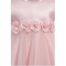 فستان بناتي - وردي - من الاورغنزا مزين بالزهور مع اكسسوار شعر 36392