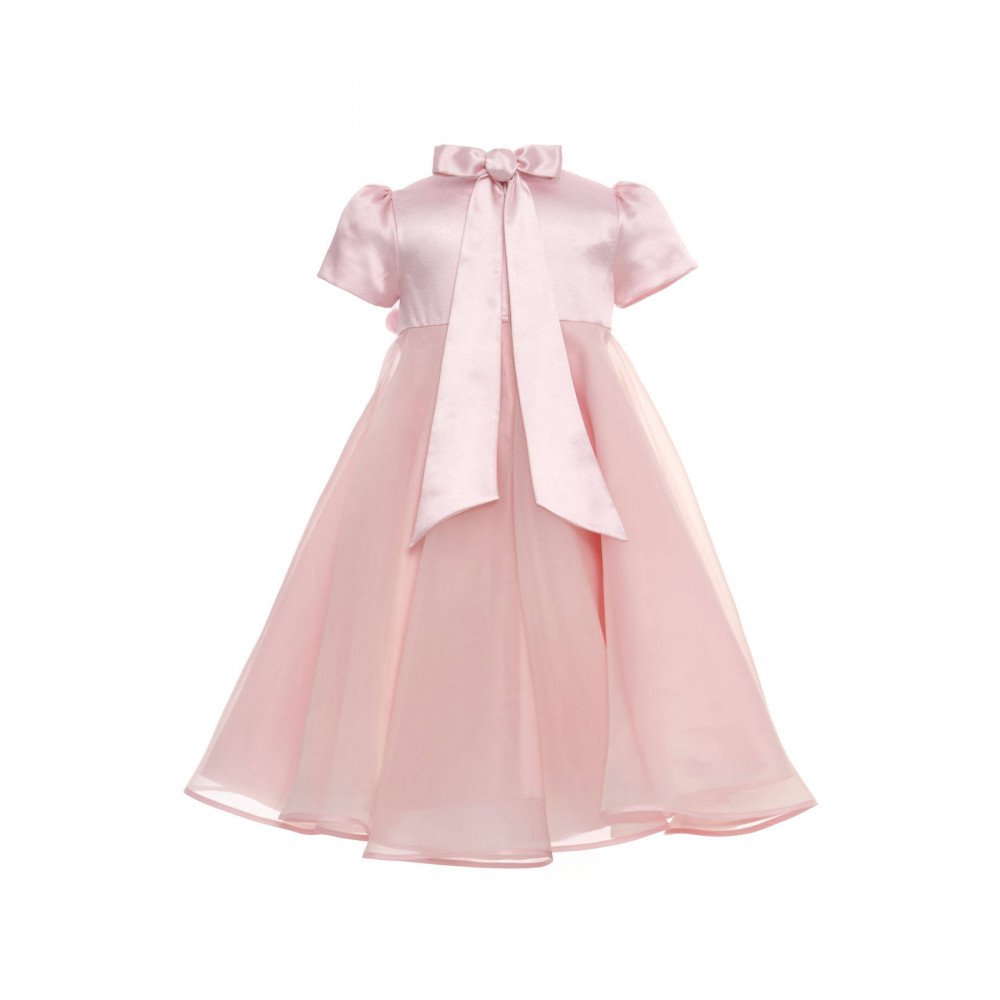 فستان بناتي - وردي - من الاورغنزا مزين بالزهور مع اكسسوار شعر 36392