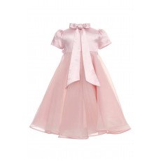 فستان بناتي - وردي - من الاورغنزا مزين بالزهور مع اكسسوار شعر 36392