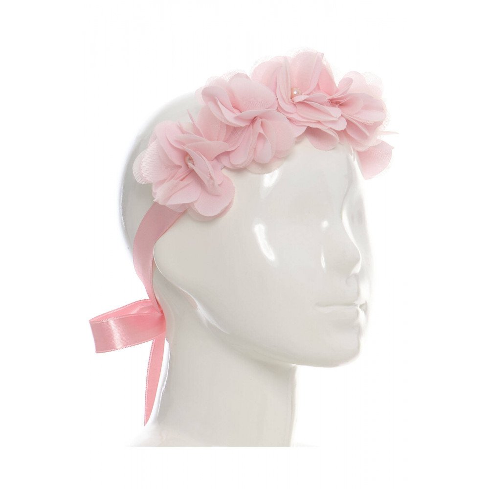 فستان بناتي - وردي - من الاورغنزا مزين بالزهور مع اكسسوار شعر 36392