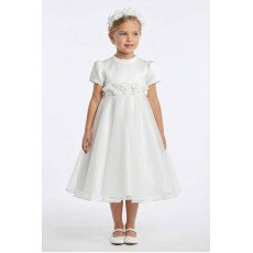 فستان بناتي - أبيض - من الاورغنزا مزين بالزهور مع اكسسوار شعر 36392