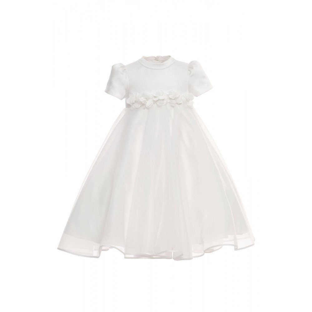 فستان بناتي - أبيض - من الاورغنزا مزين بالزهور مع اكسسوار شعر 36392
