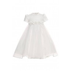 فستان بناتي - أبيض - من الاورغنزا مزين بالزهور مع اكسسوار شعر 36392