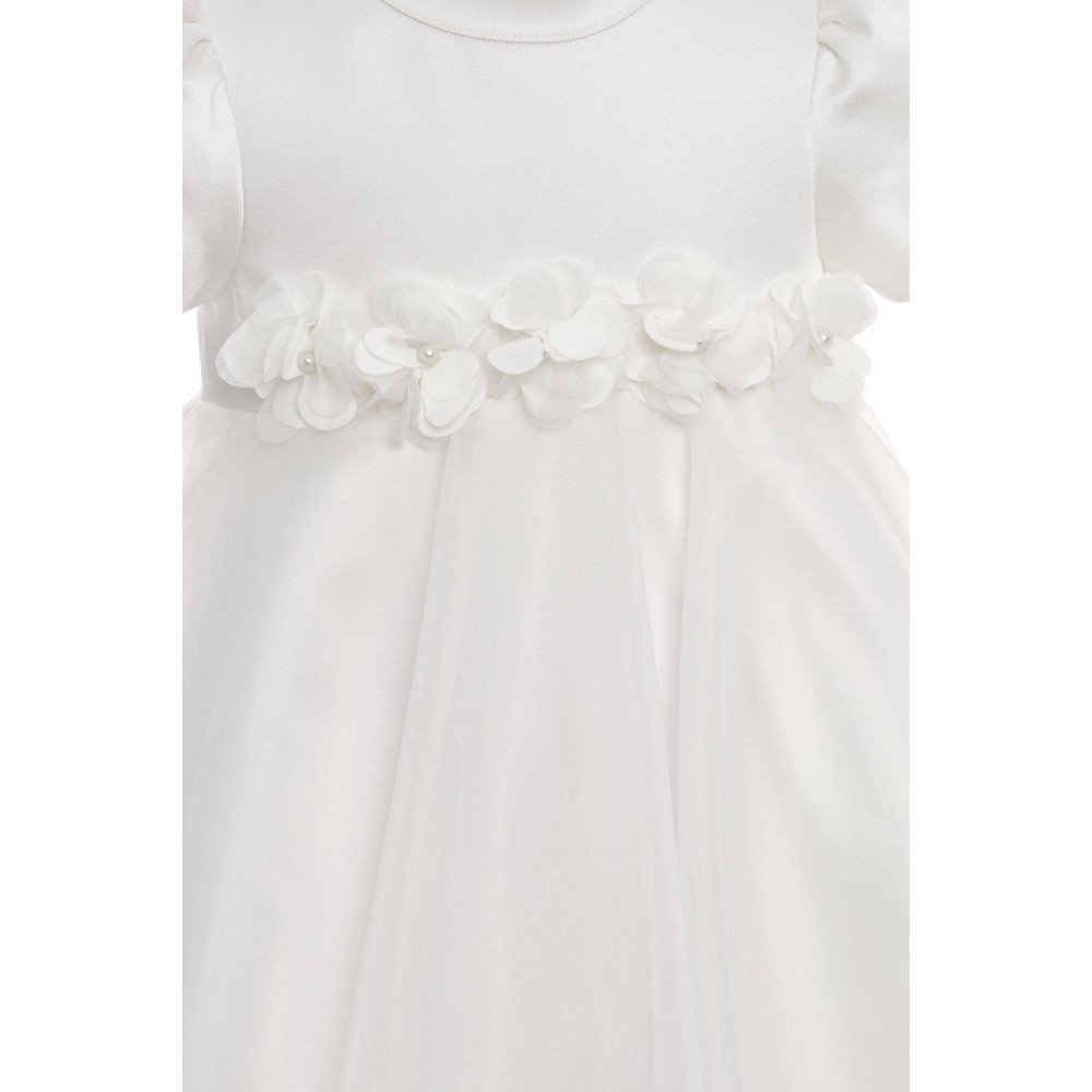 فستان بناتي - أبيض - من الاورغنزا مزين بالزهور مع اكسسوار شعر 36392