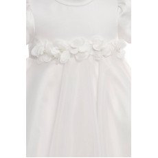 فستان بناتي - أبيض - من الاورغنزا مزين بالزهور مع اكسسوار شعر 36392