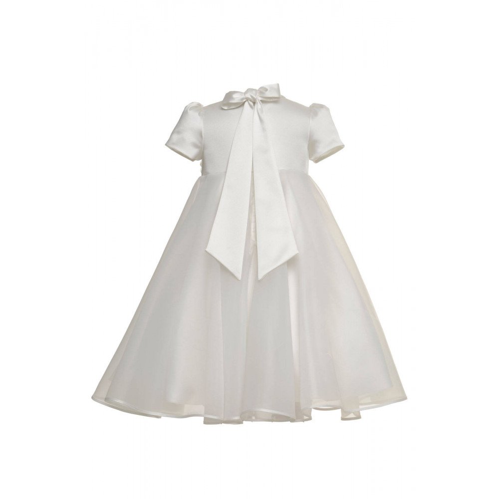 فستان بناتي - أبيض - من الاورغنزا مزين بالزهور مع اكسسوار شعر 36392