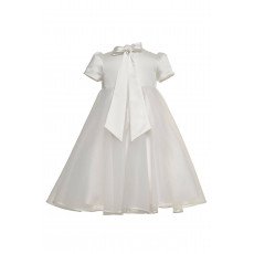 فستان بناتي - أبيض - من الاورغنزا مزين بالزهور مع اكسسوار شعر 36392