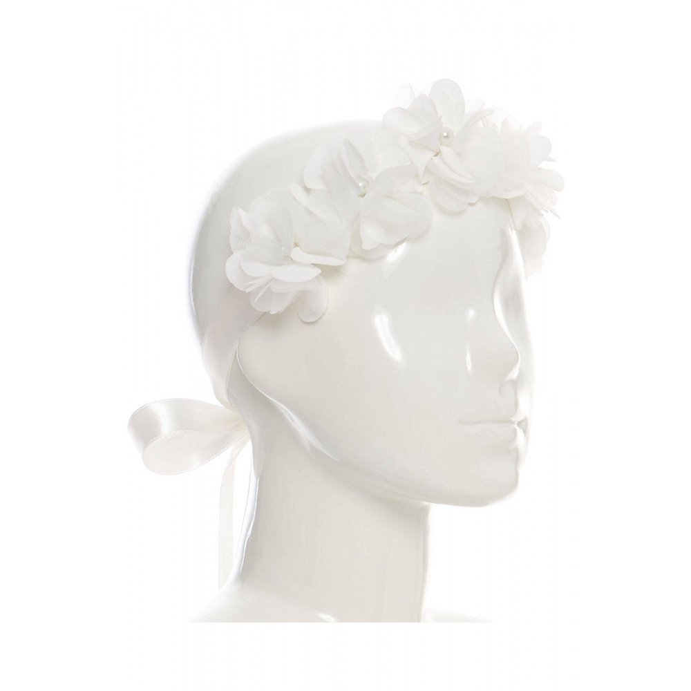 فستان بناتي - أبيض - من الاورغنزا مزين بالزهور مع اكسسوار شعر 36392