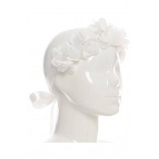 فستان بناتي - أبيض - من الاورغنزا مزين بالزهور مع اكسسوار شعر 36392