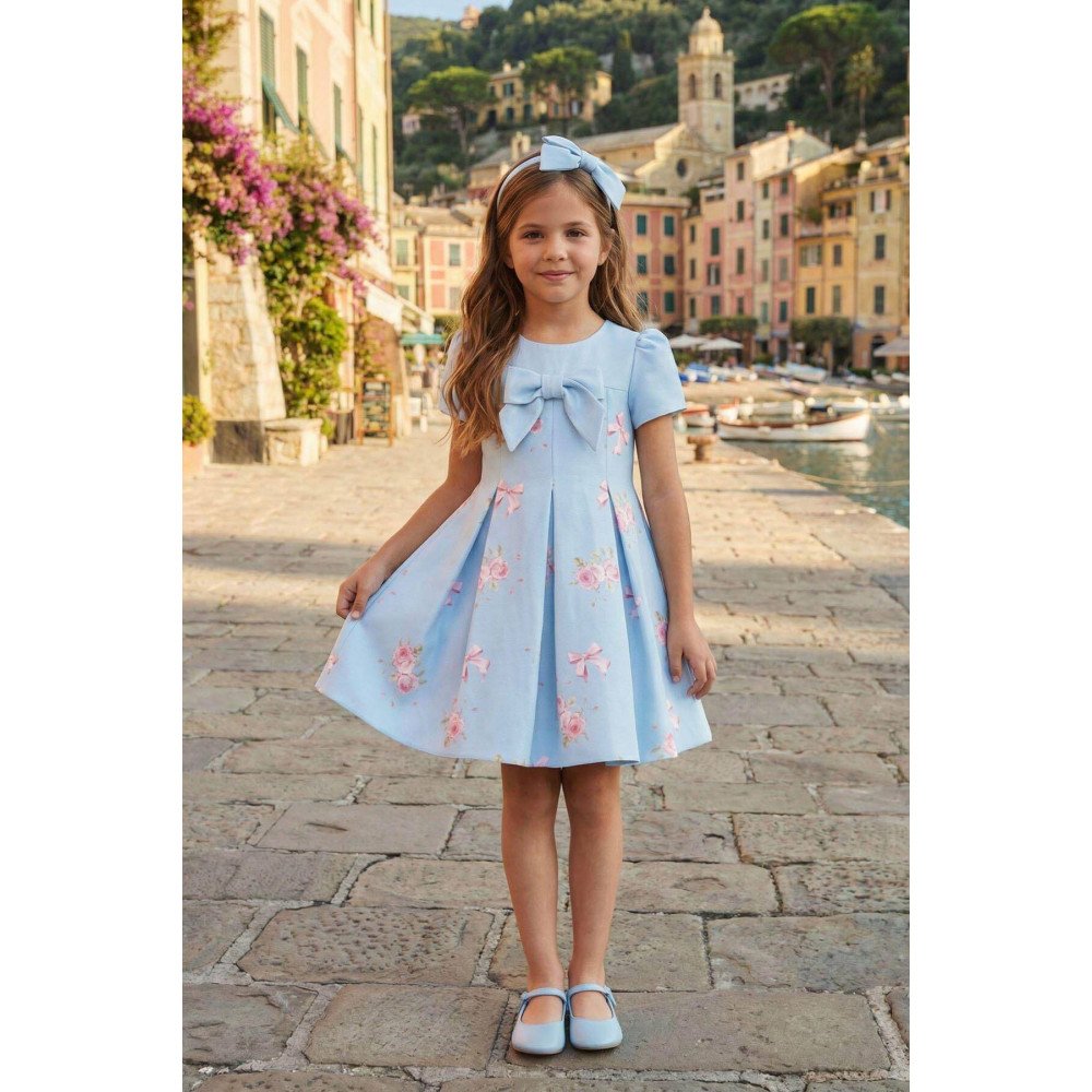 فستان - أزرق - مطبوع عليه فيونكات مع طوق شعر 36192