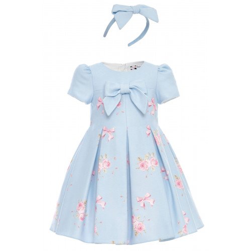 فستان - أزرق - مطبوع عليه فيونكات مع طوق شعر 36192