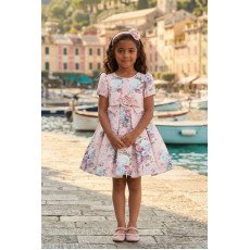 فستان بناتي - وردي - كلاسيكي بنقشة زهور ناعمة واكسسوار شعر 36195