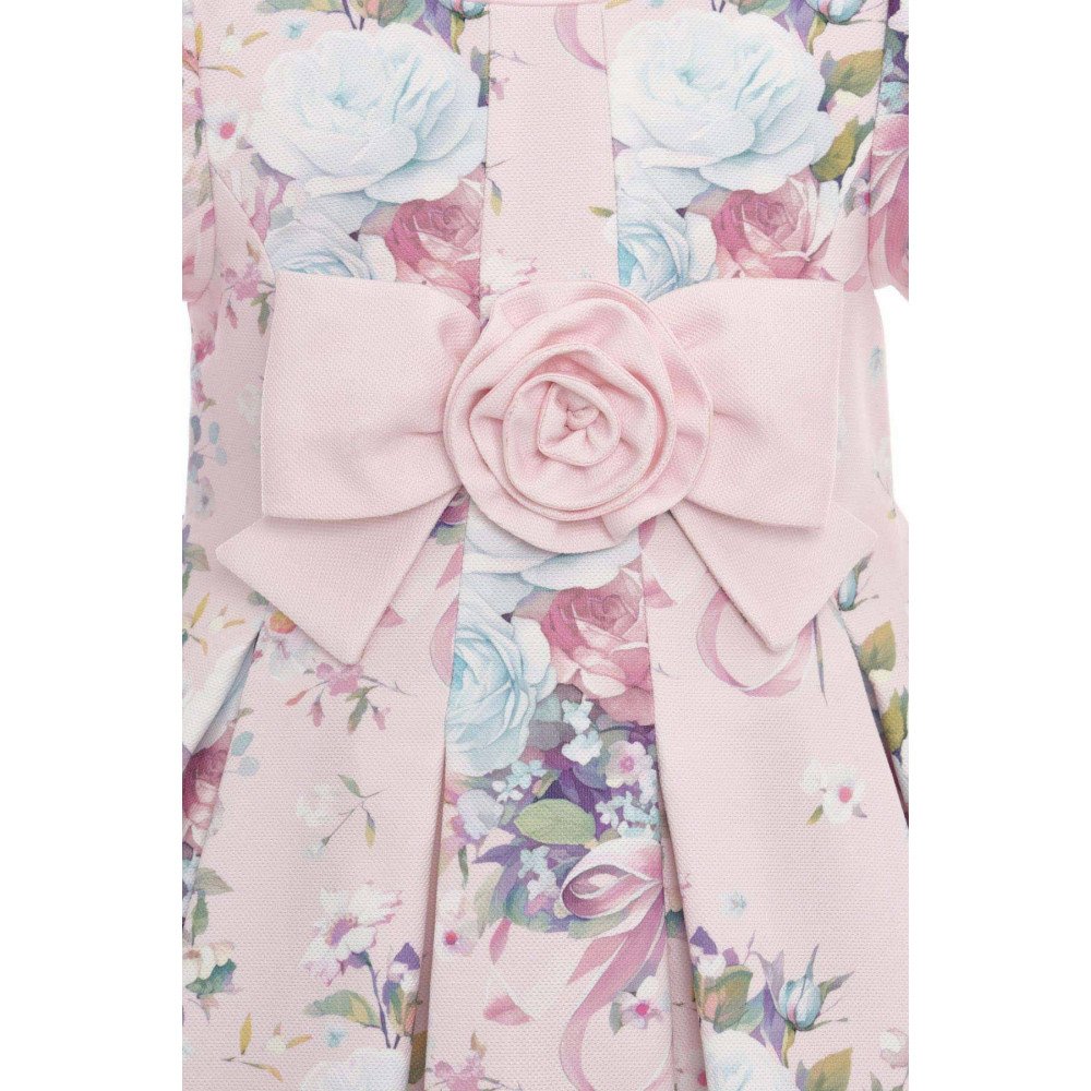 فستان بناتي - وردي - كلاسيكي بنقشة زهور ناعمة واكسسوار شعر 36195