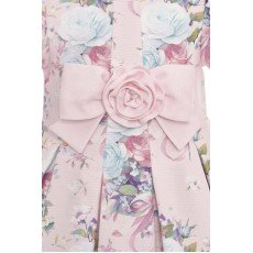 فستان بناتي - وردي - كلاسيكي بنقشة زهور ناعمة واكسسوار شعر 36195