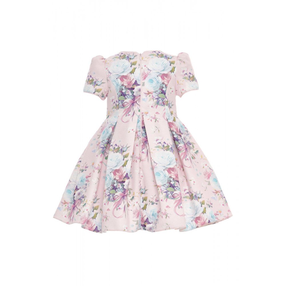 فستان بناتي - وردي - كلاسيكي بنقشة زهور ناعمة واكسسوار شعر 36195