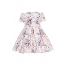 فستان بناتي - وردي - كلاسيكي بنقشة زهور ناعمة واكسسوار شعر 36195