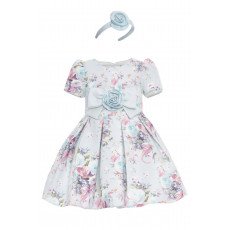 فستان بناتي - سماوي - كلاسيكي بنقشة زهور ناعمة واكسسوار شعر 36195