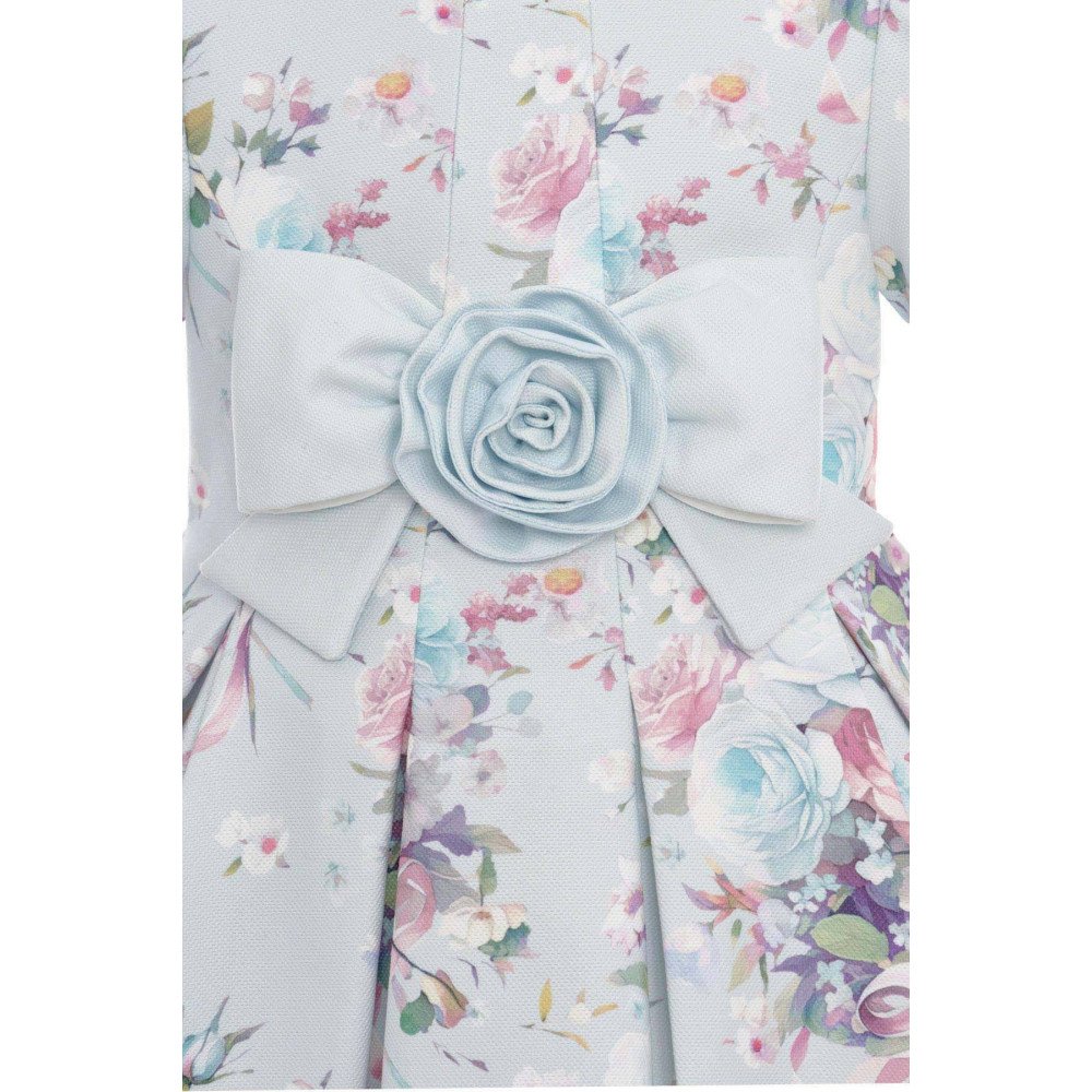 فستان بناتي - سماوي - كلاسيكي بنقشة زهور ناعمة واكسسوار شعر 36195