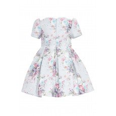 فستان بناتي - سماوي - كلاسيكي بنقشة زهور ناعمة واكسسوار شعر 36195