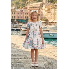 فستان بناتي - أبيض - كلاسيكي بنقشة زهور ناعمة واكسسوار شعر 36195