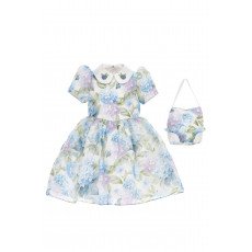 فستان بناتي (أزرق) بياقة مطرزة وحقيبة مطابقة 36165