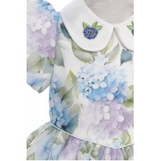 فستان بناتي (أزرق) بياقة مطرزة وحقيبة مطابقة 36165