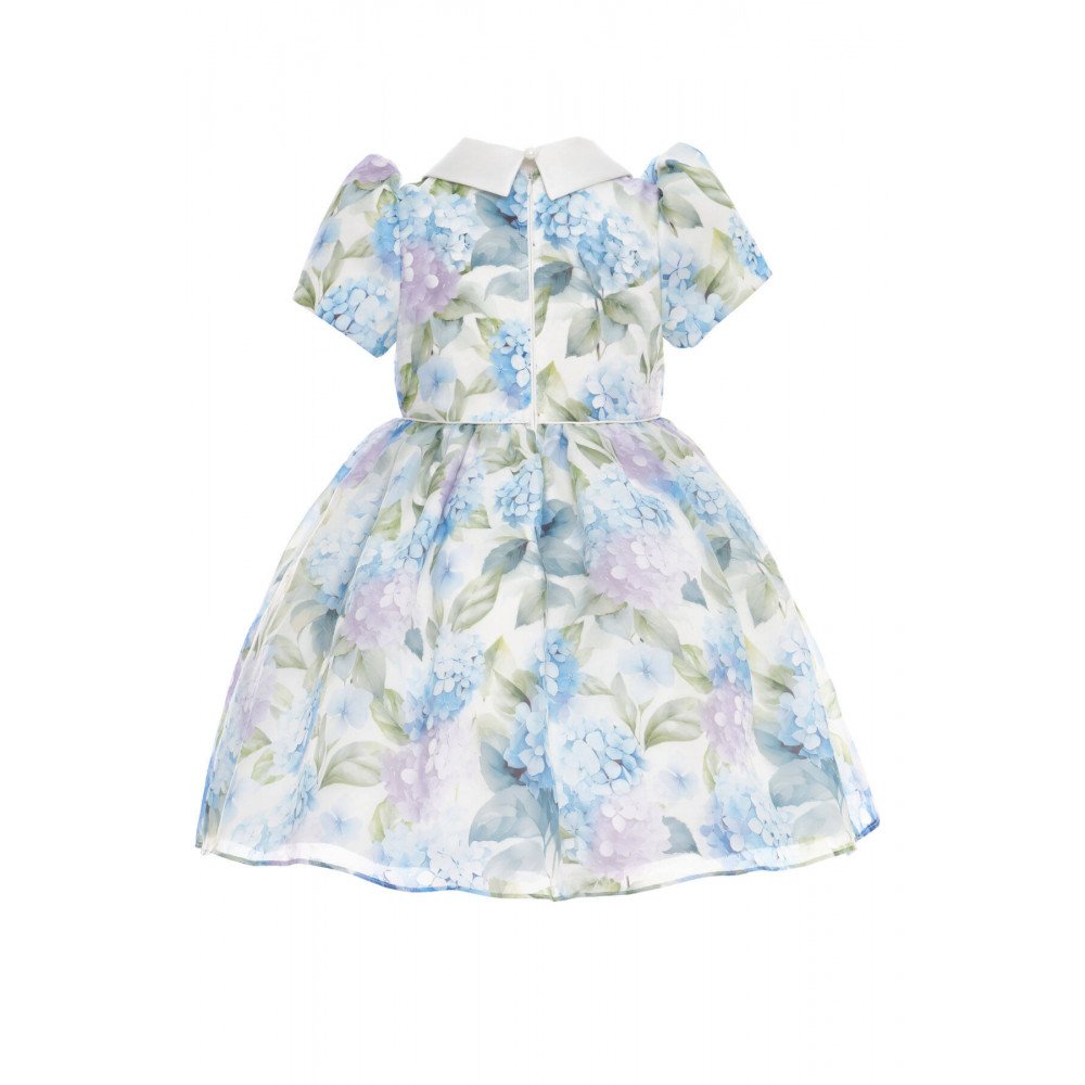 فستان بناتي (أزرق) بياقة مطرزة وحقيبة مطابقة 36165