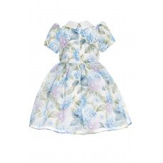 فستان بناتي (أزرق) بياقة مطرزة وحقيبة مطابقة 36165