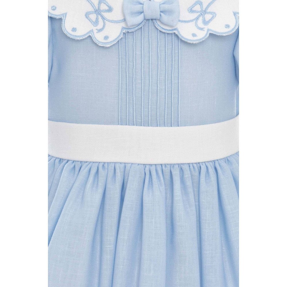 فستان كلاسيكي - سماوي - بتفاصيل ناعمة مع اكسسوار شعر 36371