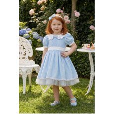 فستان كلاسيكي - سماوي - بتفاصيل ناعمة مع اكسسوار شعر 36371