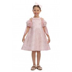 فستان باودر مطرز مع فيونكات بالذراع واكسسوار شعر 36062