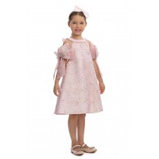 فستان باودر مطرز مع فيونكات بالذراع واكسسوار شعر 36062