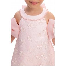 فستان باودر مطرز مع فيونكات بالذراع واكسسوار شعر 36062