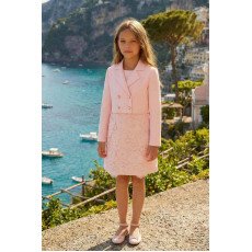 طقم فستان مزين بالورود مع جاكيت رسمي - وردي - لبنات السن المحير 36363