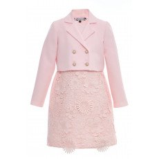 طقم فستان مزين بالورود مع جاكيت رسمي - وردي - لبنات السن المحير 36363