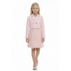 طقم فستان مزين بالورود مع جاكيت رسمي - وردي - لبنات السن المحير 36363