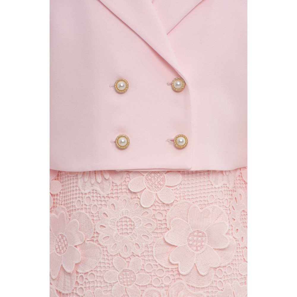 طقم فستان مزين بالورود مع جاكيت رسمي - وردي - لبنات السن المحير 36363