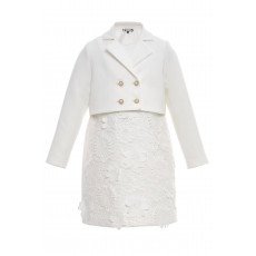 طقم فستان مزين بالورود مع جاكيت رسمي - أبيض - لبنات السن المحير 36363