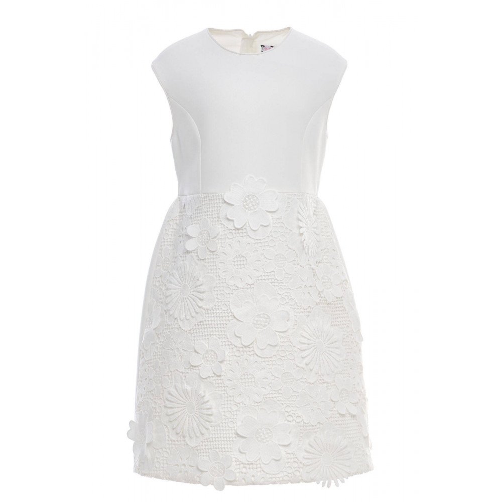 طقم فستان مزين بالورود مع جاكيت رسمي - أبيض - لبنات السن المحير 36363