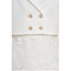 طقم فستان مزين بالورود مع جاكيت رسمي - أبيض - لبنات السن المحير 36363