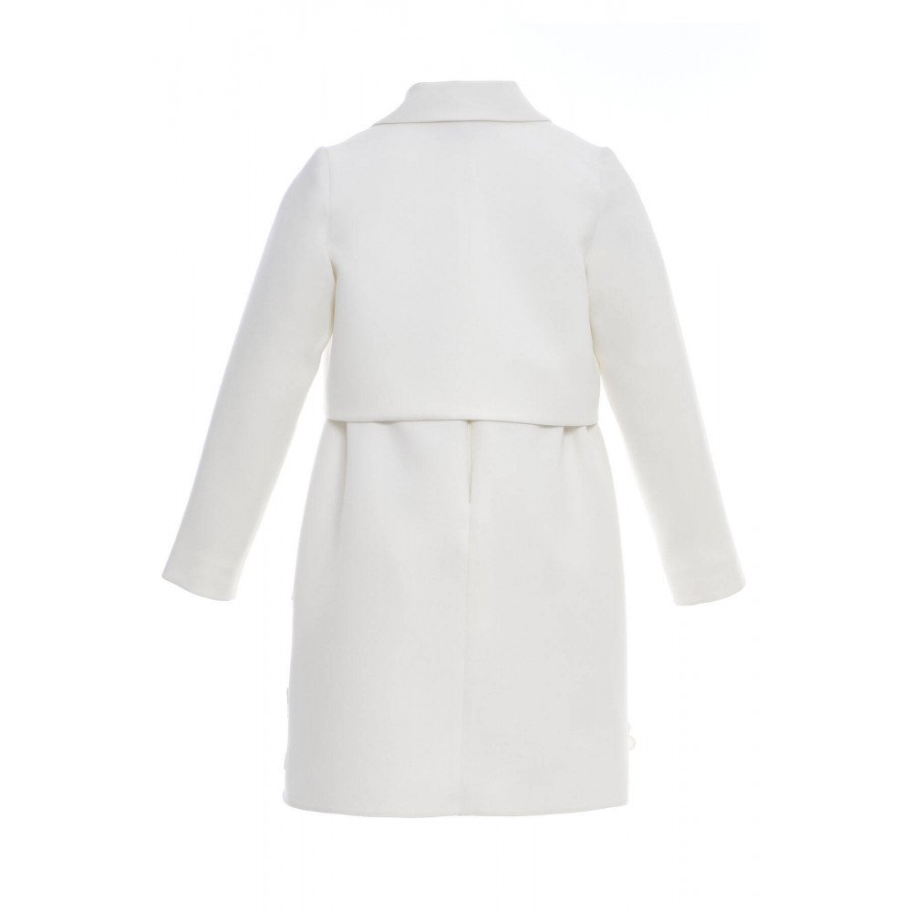 طقم فستان مزين بالورود مع جاكيت رسمي - أبيض - لبنات السن المحير 36363