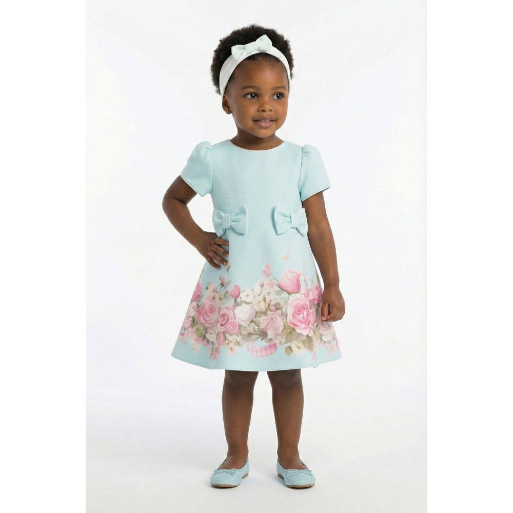 فستان - أزرق - ناعم بطبعة زهور مع اكسسوار شعر 36202