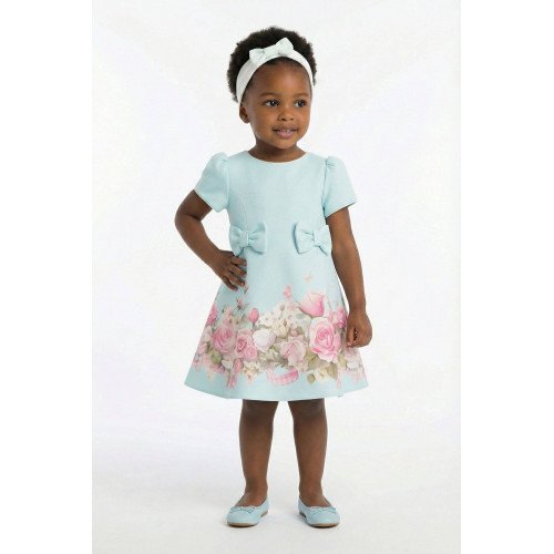 فستان - أزرق - ناعم بطبعة زهور مع اكسسوار شعر 36202