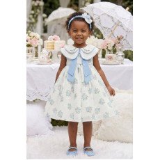 فستان كلاسيكي مطبوع بالزهور ومطرز الياقة مع اكسسوار شعر 36399