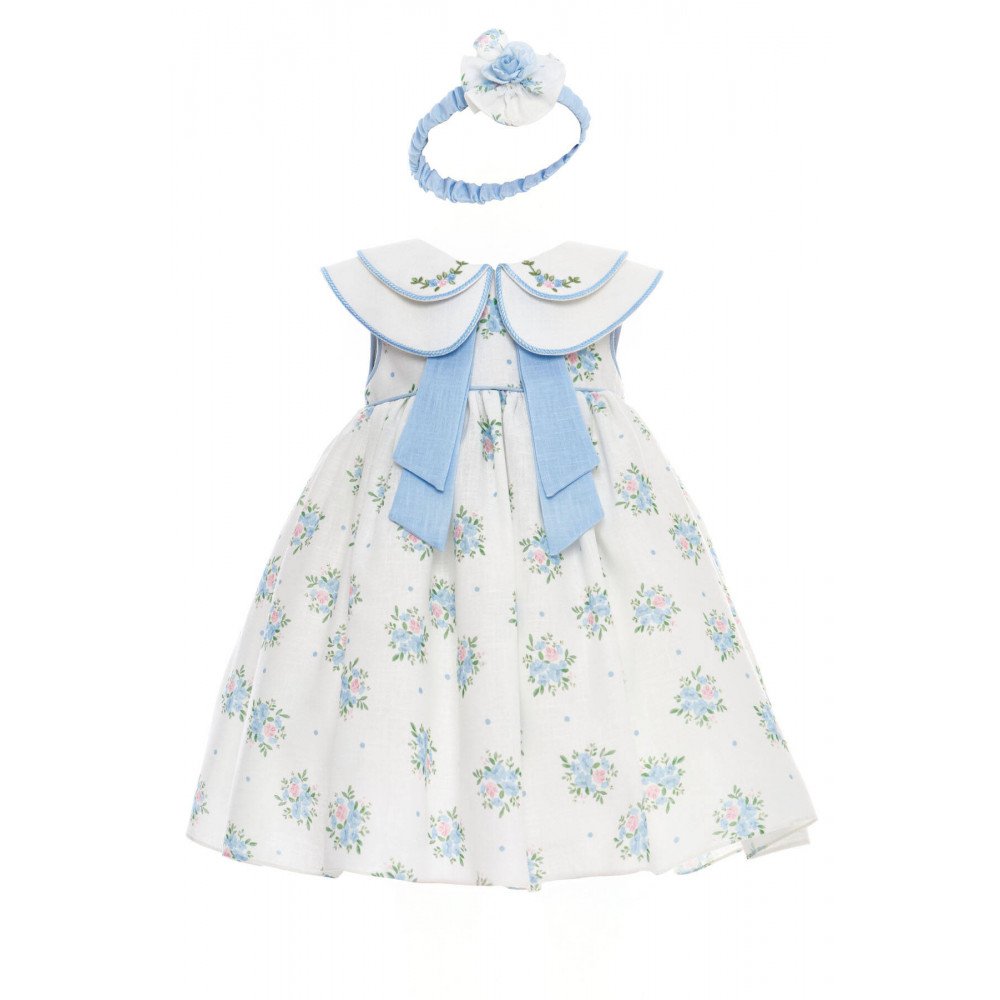 فستان كلاسيكي مطبوع بالزهور ومطرز الياقة مع اكسسوار شعر 36399