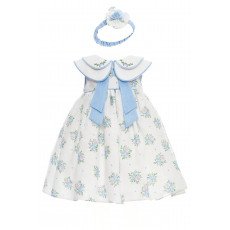 فستان كلاسيكي مطبوع بالزهور ومطرز الياقة مع اكسسوار شعر 36399