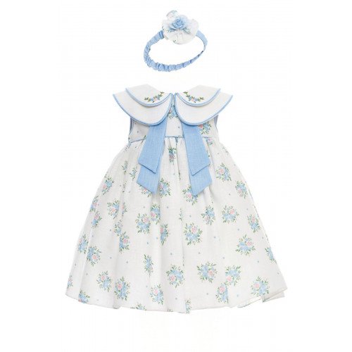 فستان كلاسيكي مطبوع بالزهور ومطرز الياقة مع اكسسوار شعر 36399