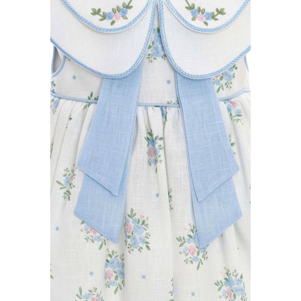 فستان كلاسيكي مطبوع بالزهور ومطرز الياقة مع اكسسوار شعر 36399