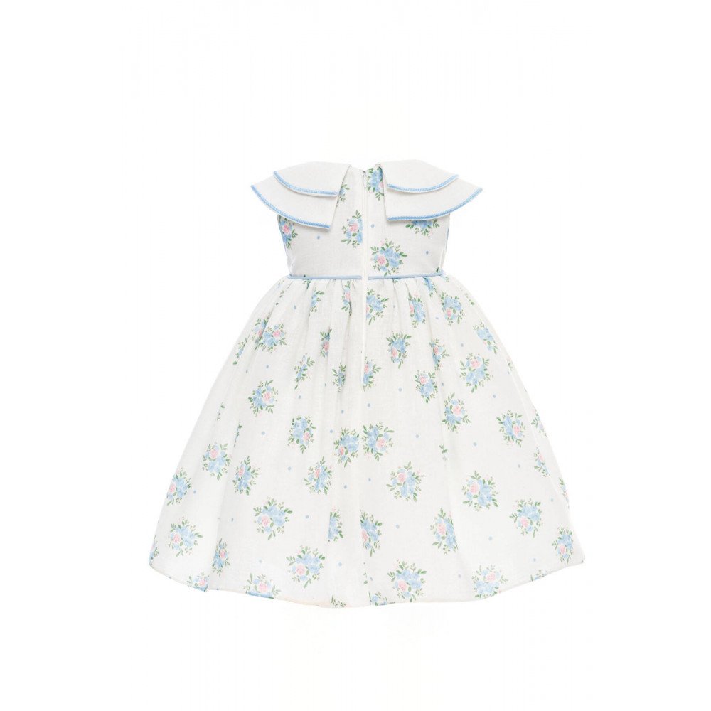 فستان كلاسيكي مطبوع بالزهور ومطرز الياقة مع اكسسوار شعر 36399